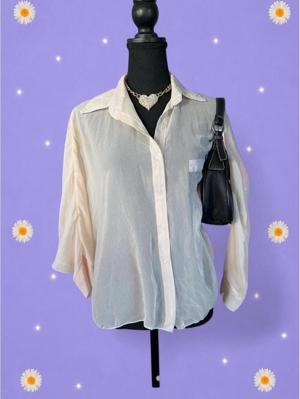 Vintage Y2K Boho Coastal Grandma Minimalist Batwing Sheer Blouse Size One Size
